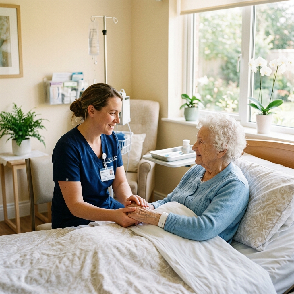 Compassionate Palliative Nurse Caring For Patient